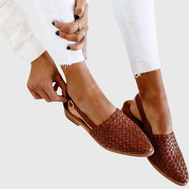 Women's Woven Flat Shoes Slip-On Orthopedic Support - Brown