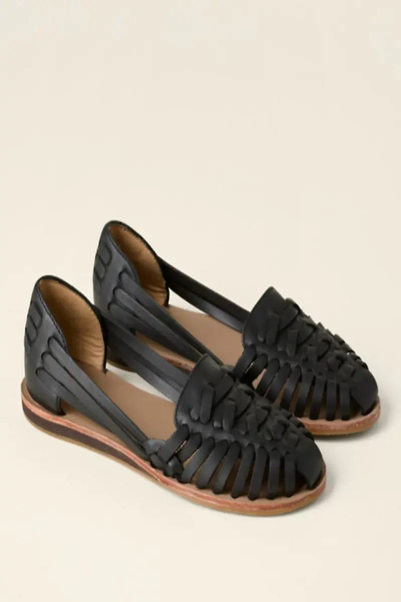 Women's Woven Leather Comfortable Sandals Orthopedic Wedge Slip-On - Black