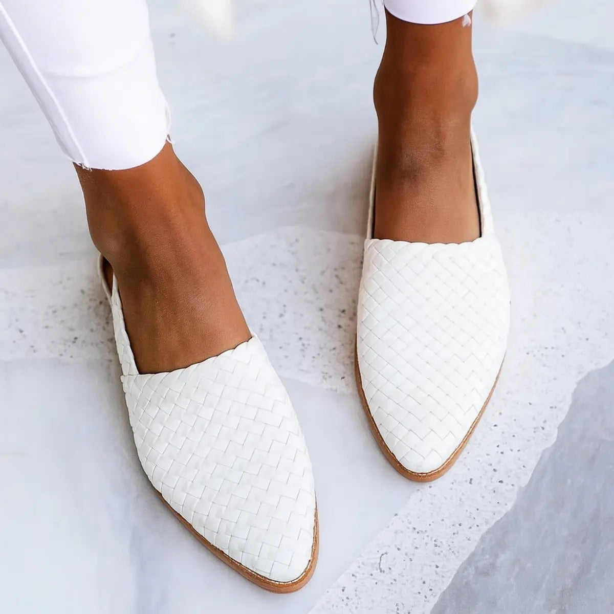 Women's Woven Leather Pointed-Toe Slingback Comfortable Sandals