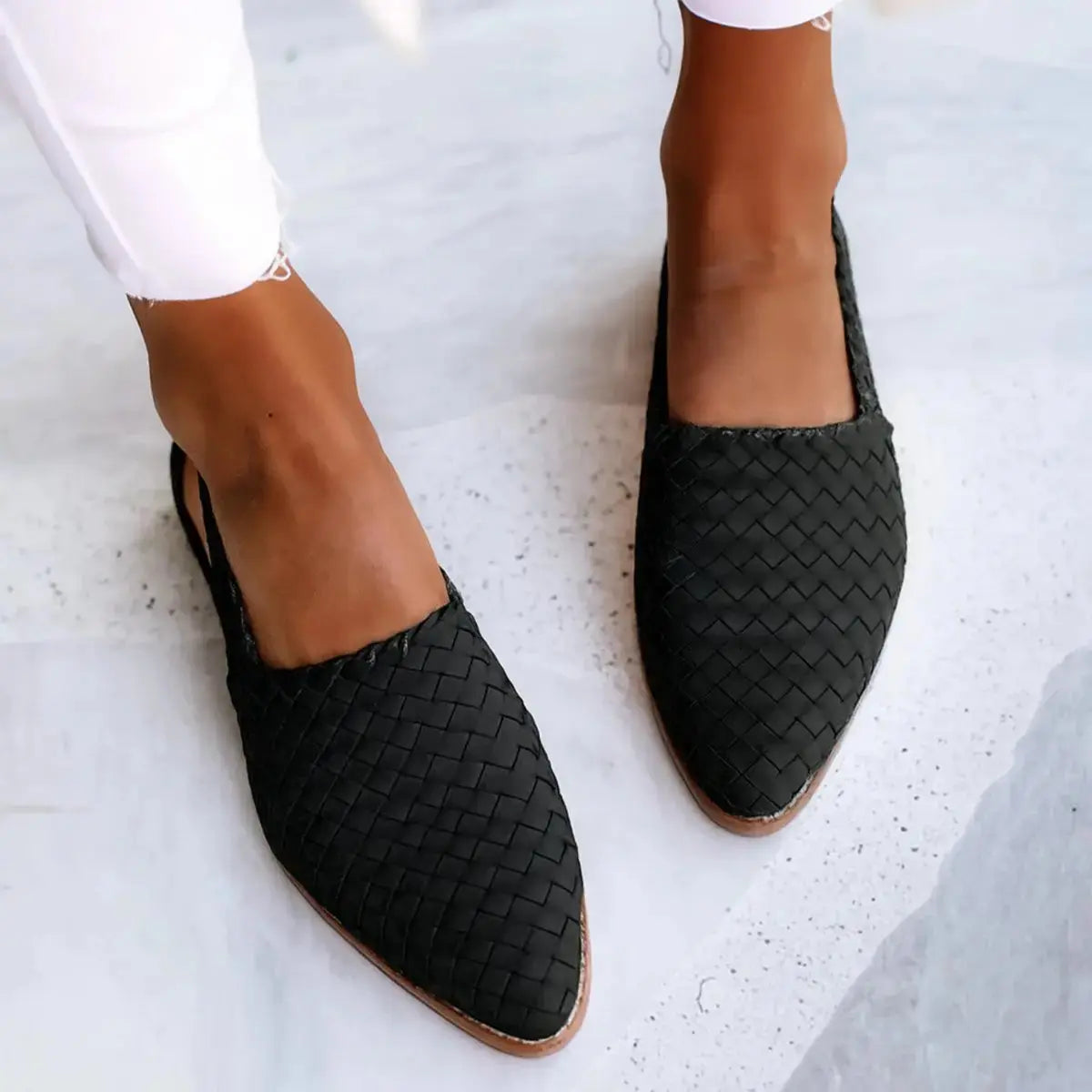 Women's Woven Leather Pointed-Toe Slingback Comfortable Sandals