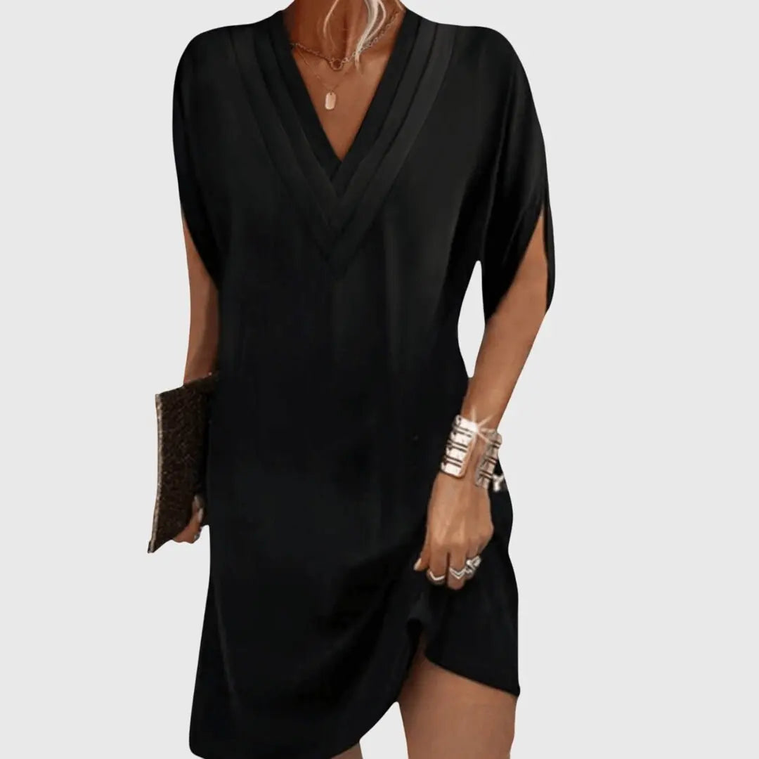 Women's Wrap Dress V-Neck Short Sleeve Tummy Hide Midi - Black (Almost sold out)