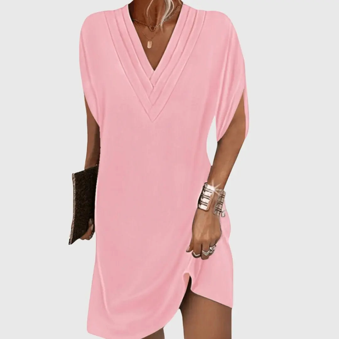 Women's Wrap Dress V-Neck Short Sleeve Tummy Hide Midi - Pink