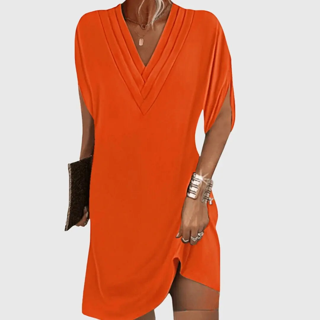 Women's Wrap Dress V-Neck Short Sleeve Tummy Hide Midi - Orange