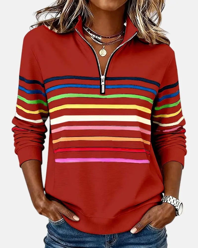 Women's Zip Jumper Quarter Zip Pullover Relaxed Fit - Red