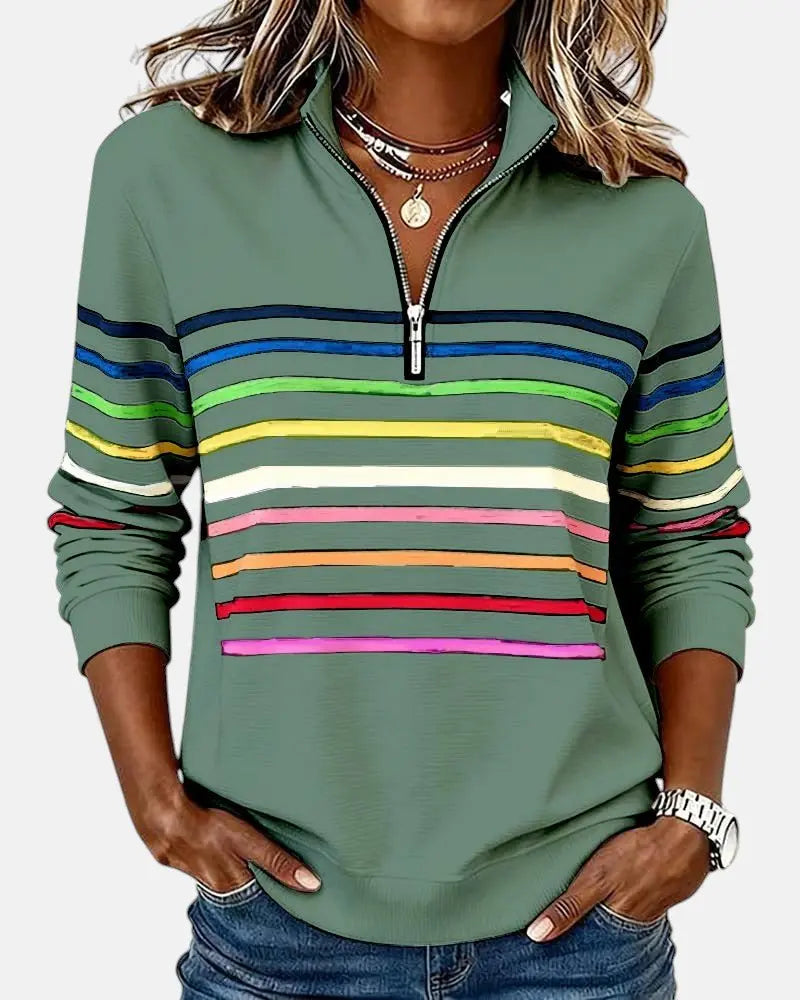 Women's Zip Jumper Quarter Zip Pullover Relaxed Fit - Green
