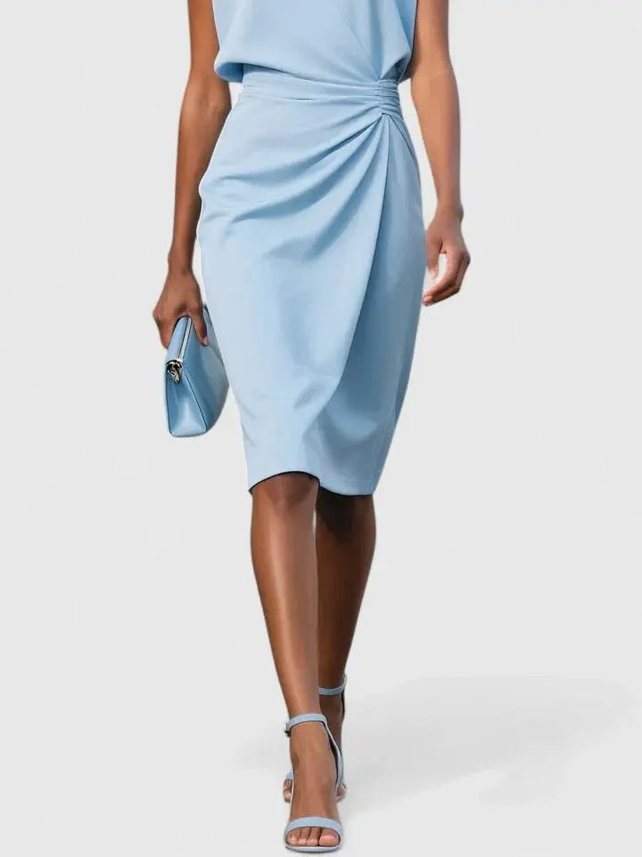 Wrap Dress Keyhole Neck Ruched Waist Knee Length