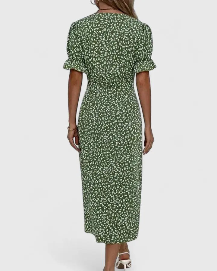 Wrap Midi Dress V-Neck Short Sleeve Floral Summer
