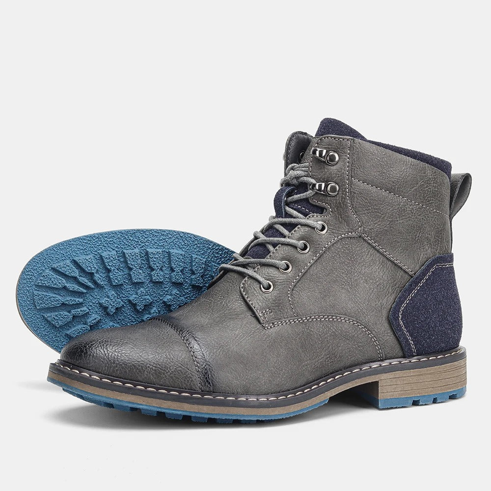 Men's Cowhide Leather Lace-Up Cap-Toe Ankle Boots