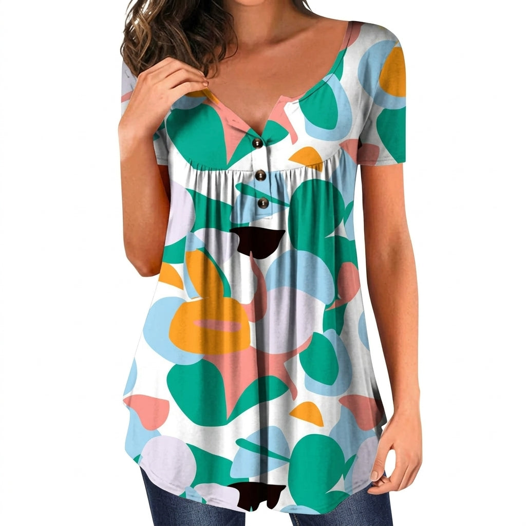 Rosie | Women's Relaxed Mandala-Print 3/4 Sleeve Swing Tunic with Tights & Boots
