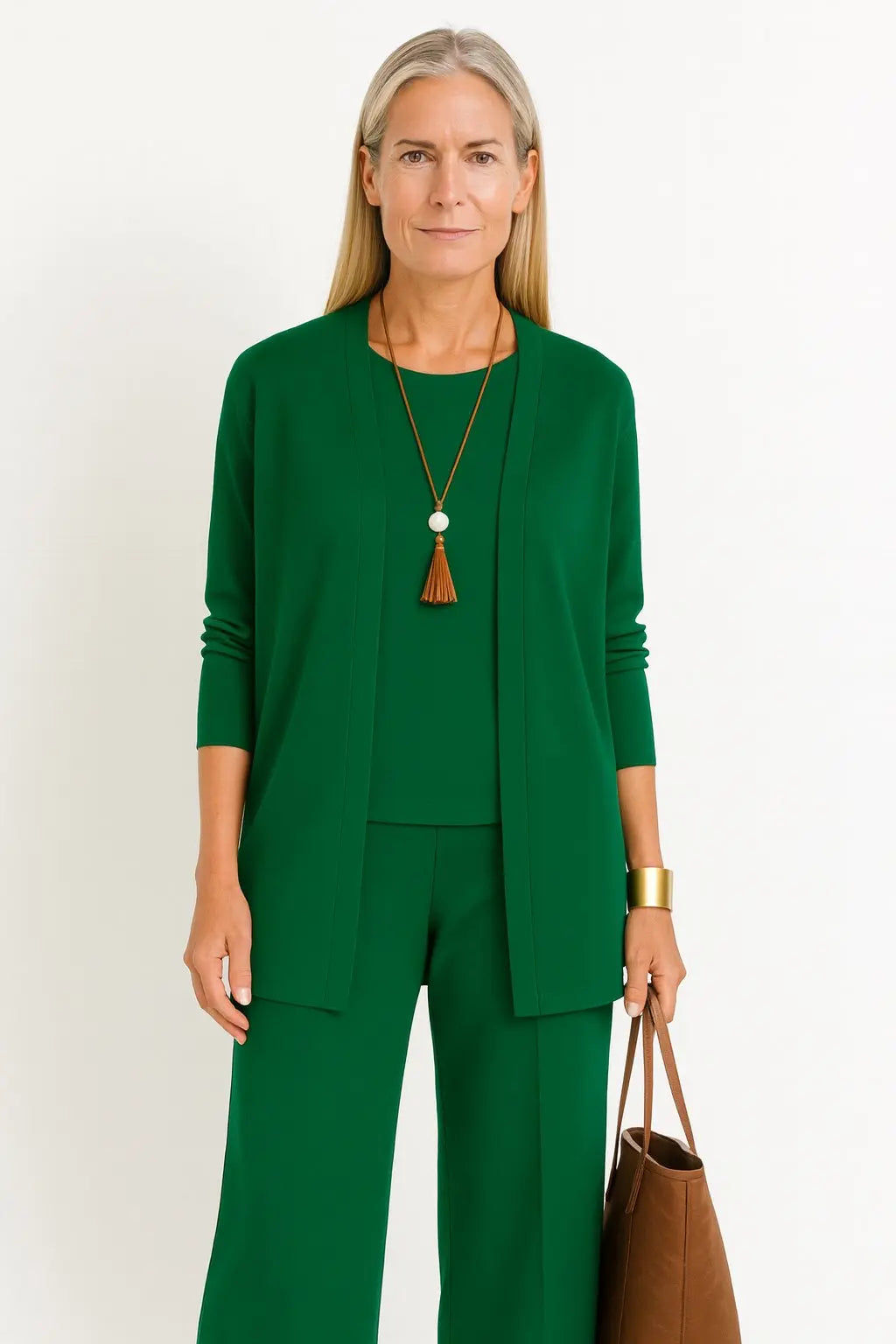 3-Piece Co-ord Set Wide Leg Trousers Longline Jacket Top