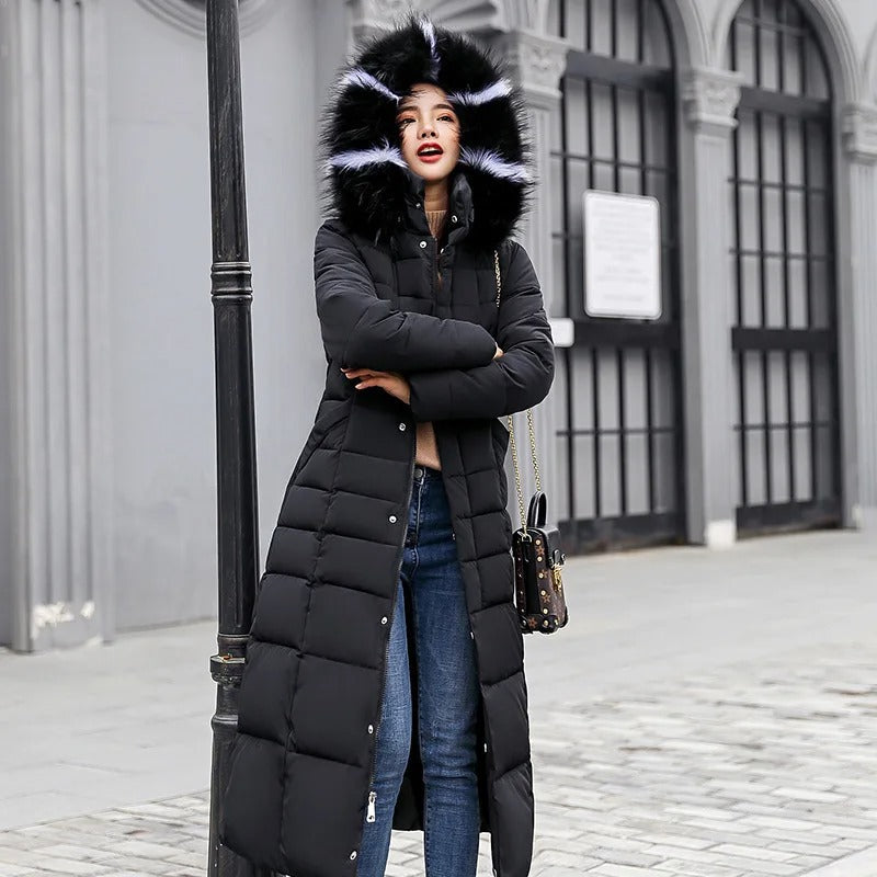 Aria | Women's Long Belted Fur Hood Puffer Coat
