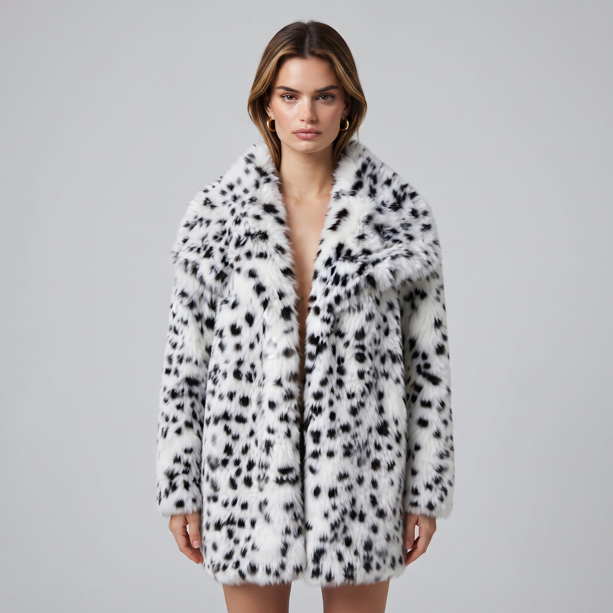 Ivy | Women's Longline Leopard Print Faux Fur Coat