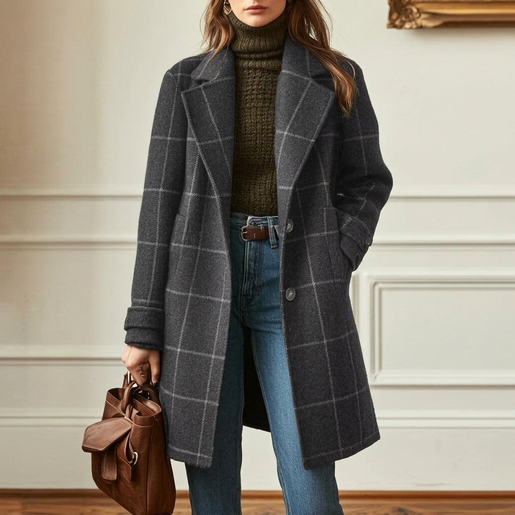 Women's Tailored Wool-Blend Notched-Lapel Button-Front Coat