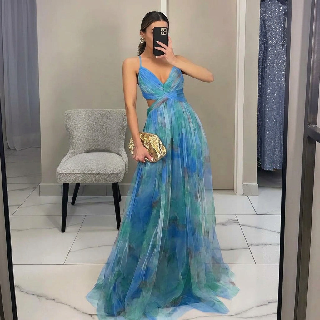 Women's Floral Chiffon V-Neck Maxi Dress Autumn Wedding Guest