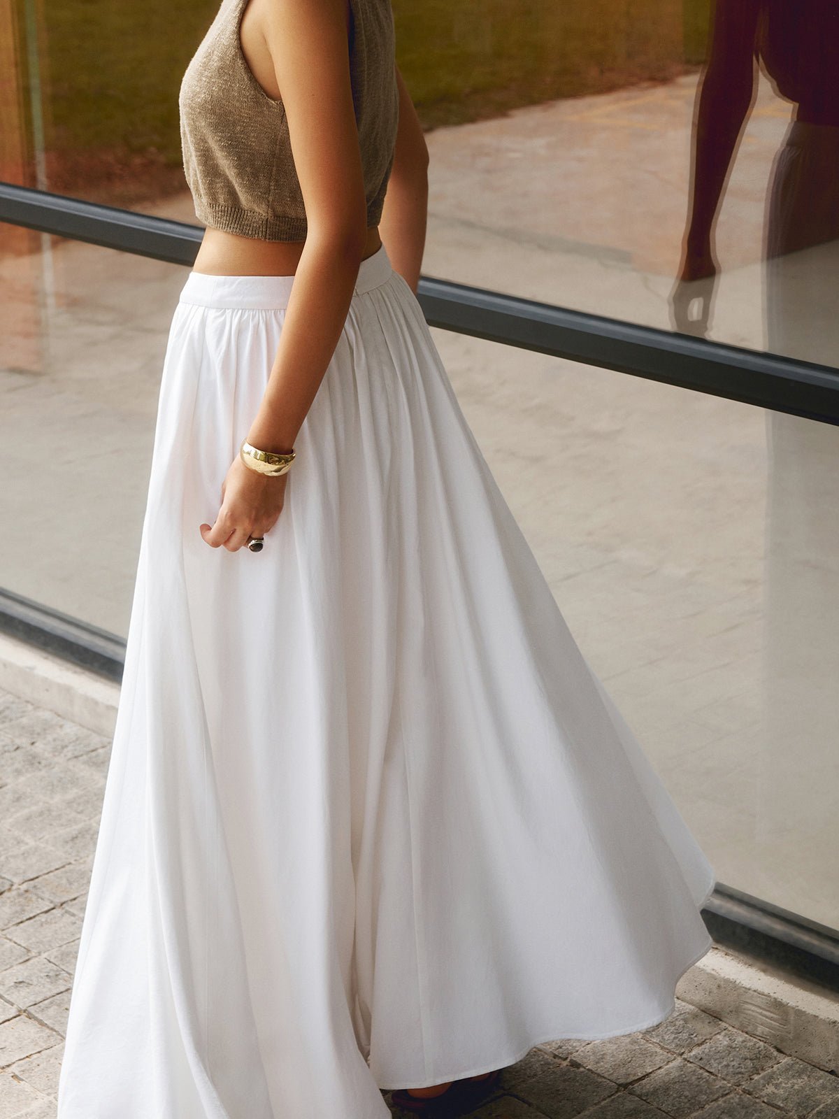 A-Line Pleated Maxi Skirt High Waisted with Pockets