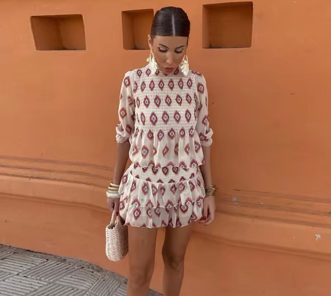 A-Line Ruffle Dress High Neck Vintage Inspired