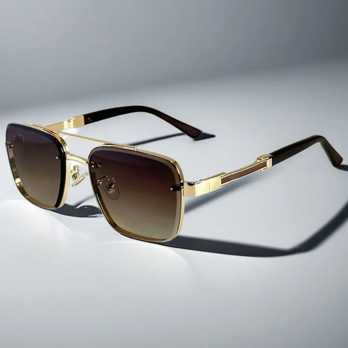 Aviator-Square Fusion Gold-Tone Gradient Lens Sunglasses - Brown