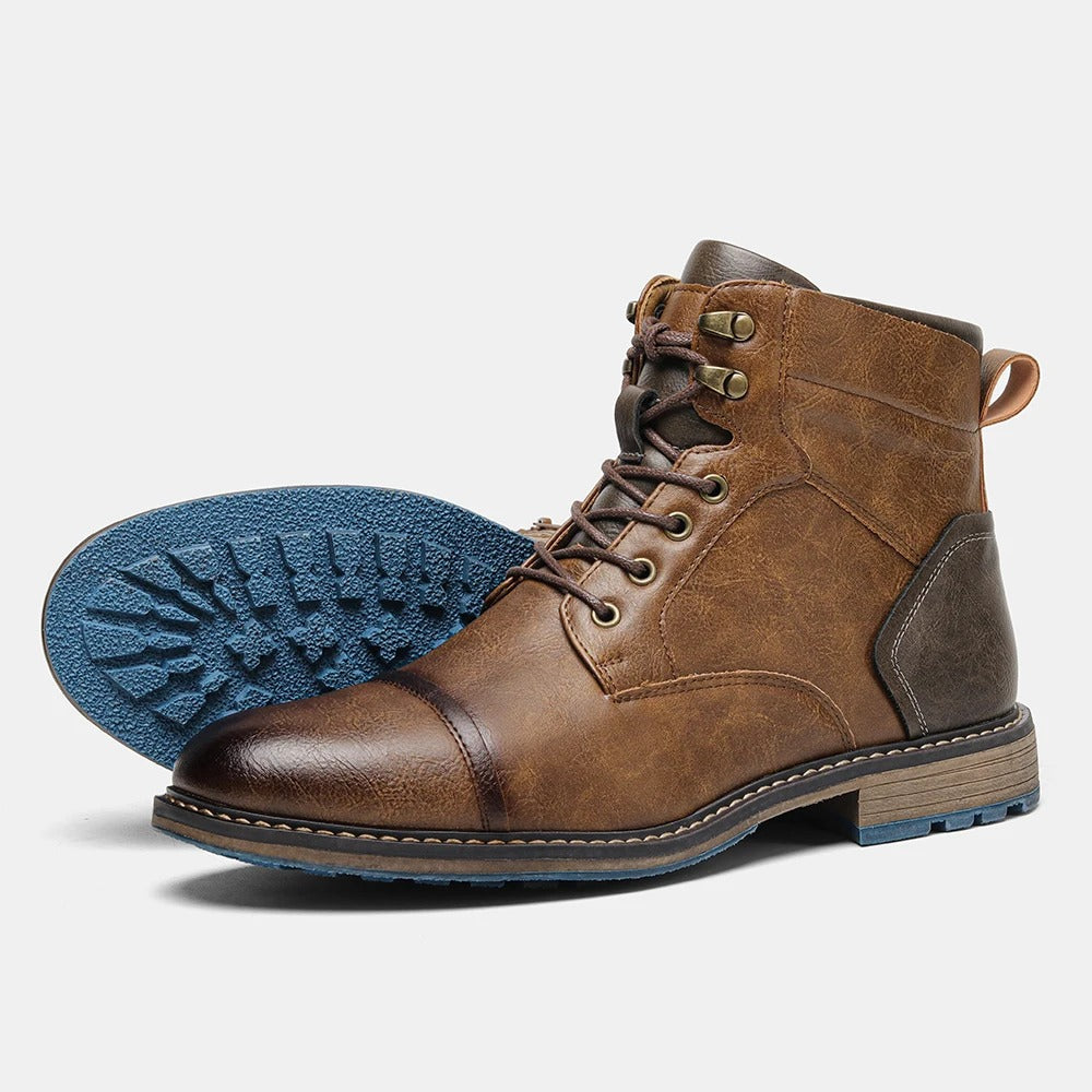 Men's Cowhide Leather Lace-Up Cap-Toe Ankle Boots