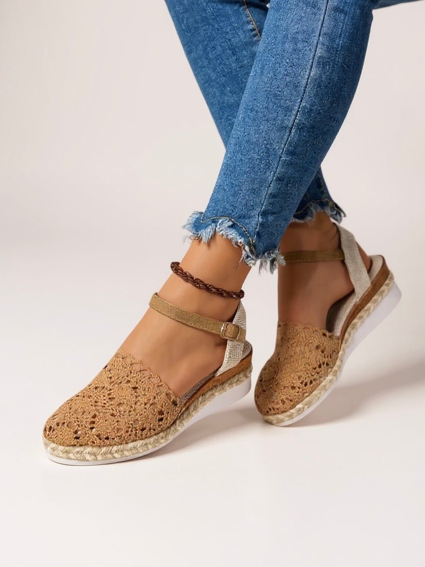 Boho Crochet Platform Sandals Woven Ankle Strap - Brown