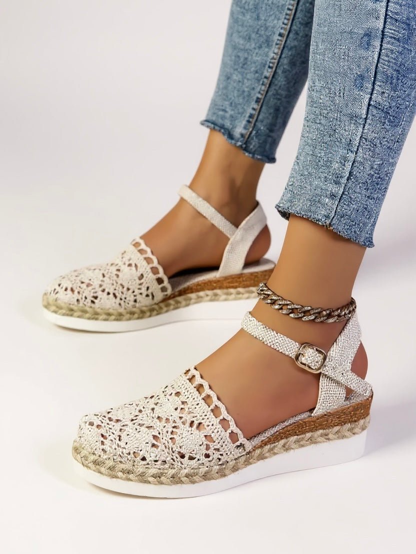 Boho Crochet Platform Sandals Woven Ankle Strap