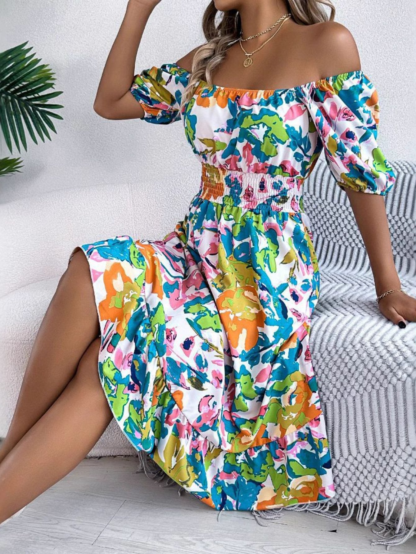 Boho Gradient Dress Casual Flowing Midi - Green