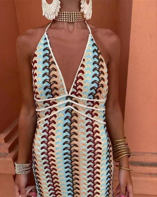 Boho Maxi Dress Crochet Halterneck Beach Wedding