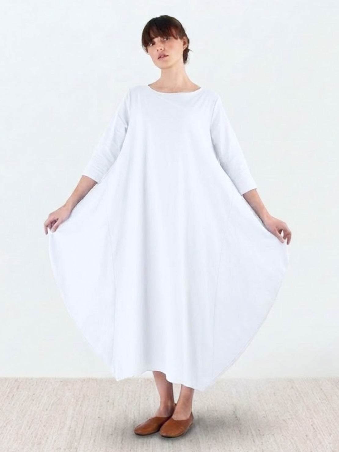 Boho Maxi Dress Oversized Batwing Sleeves - White