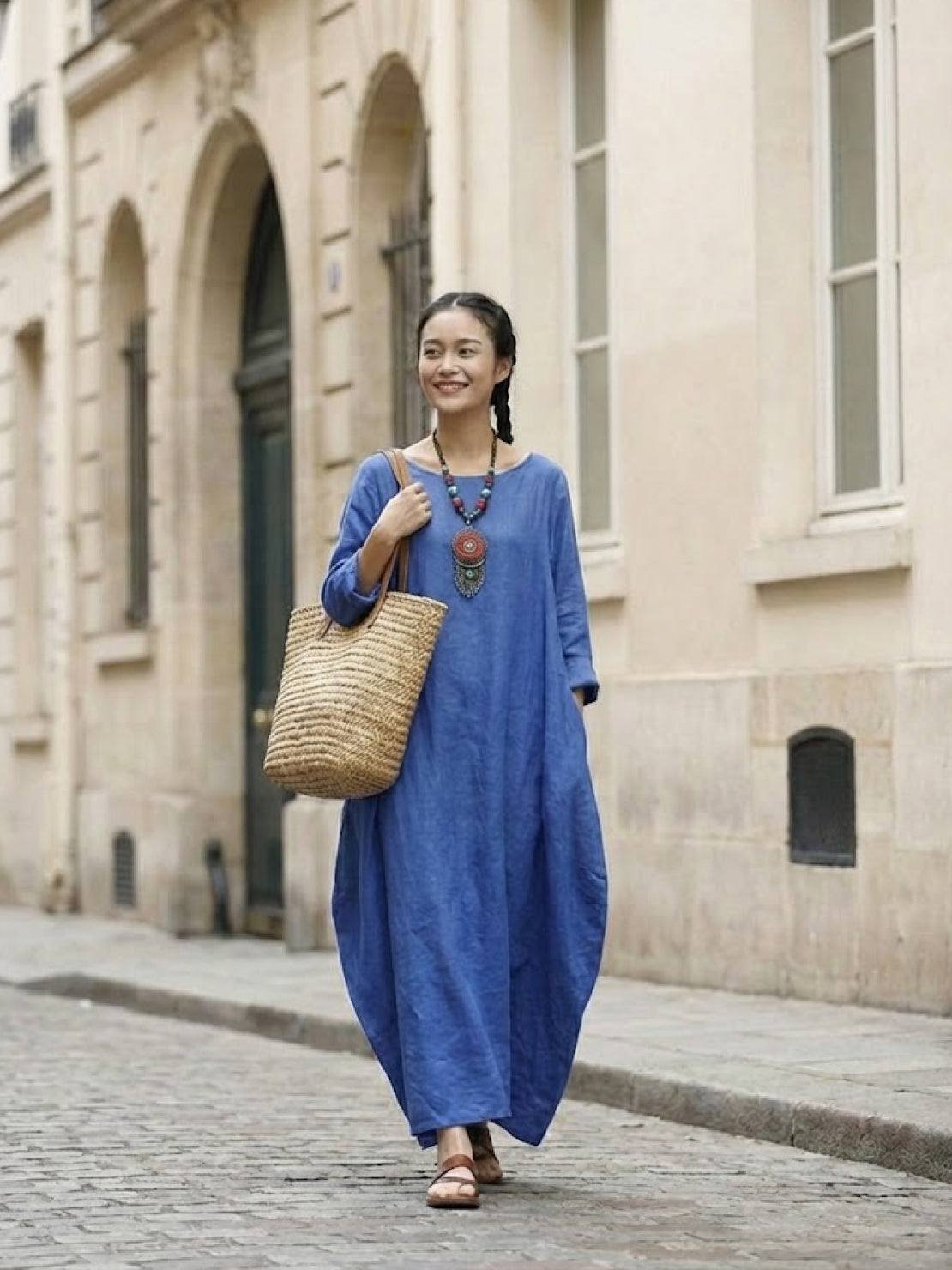 Boho Maxi Dress Oversized Batwing Sleeves