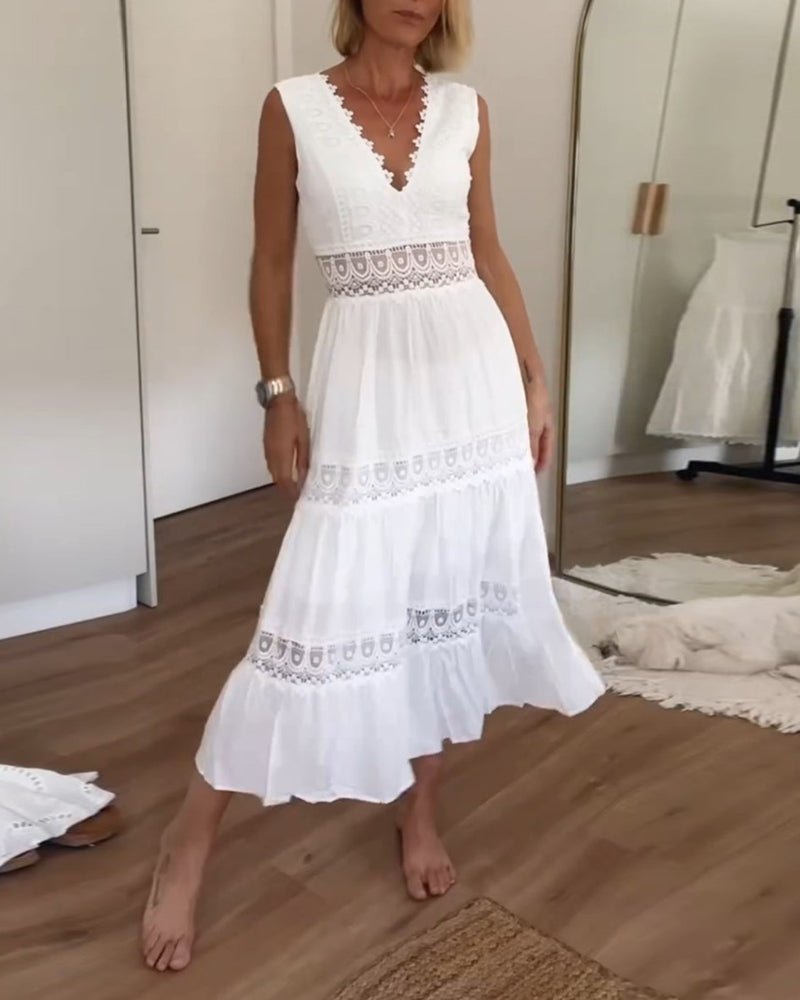 Boho Maxi Dress V-Neck Lace Wrap Summer