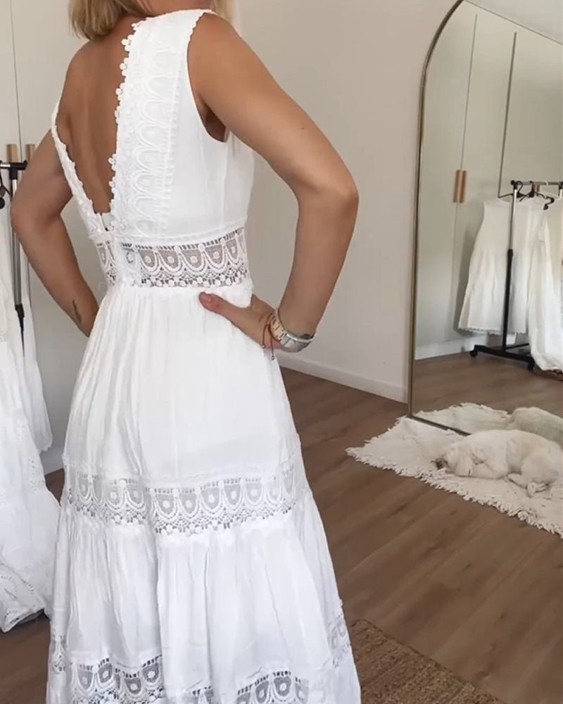 Boho Maxi Dress V-Neck Lace Wrap Summer