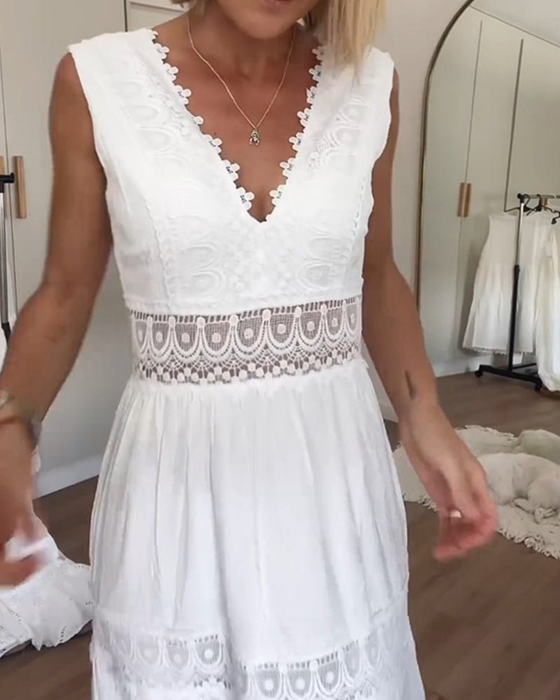 Boho Maxi Dress V-Neck Lace Wrap Summer