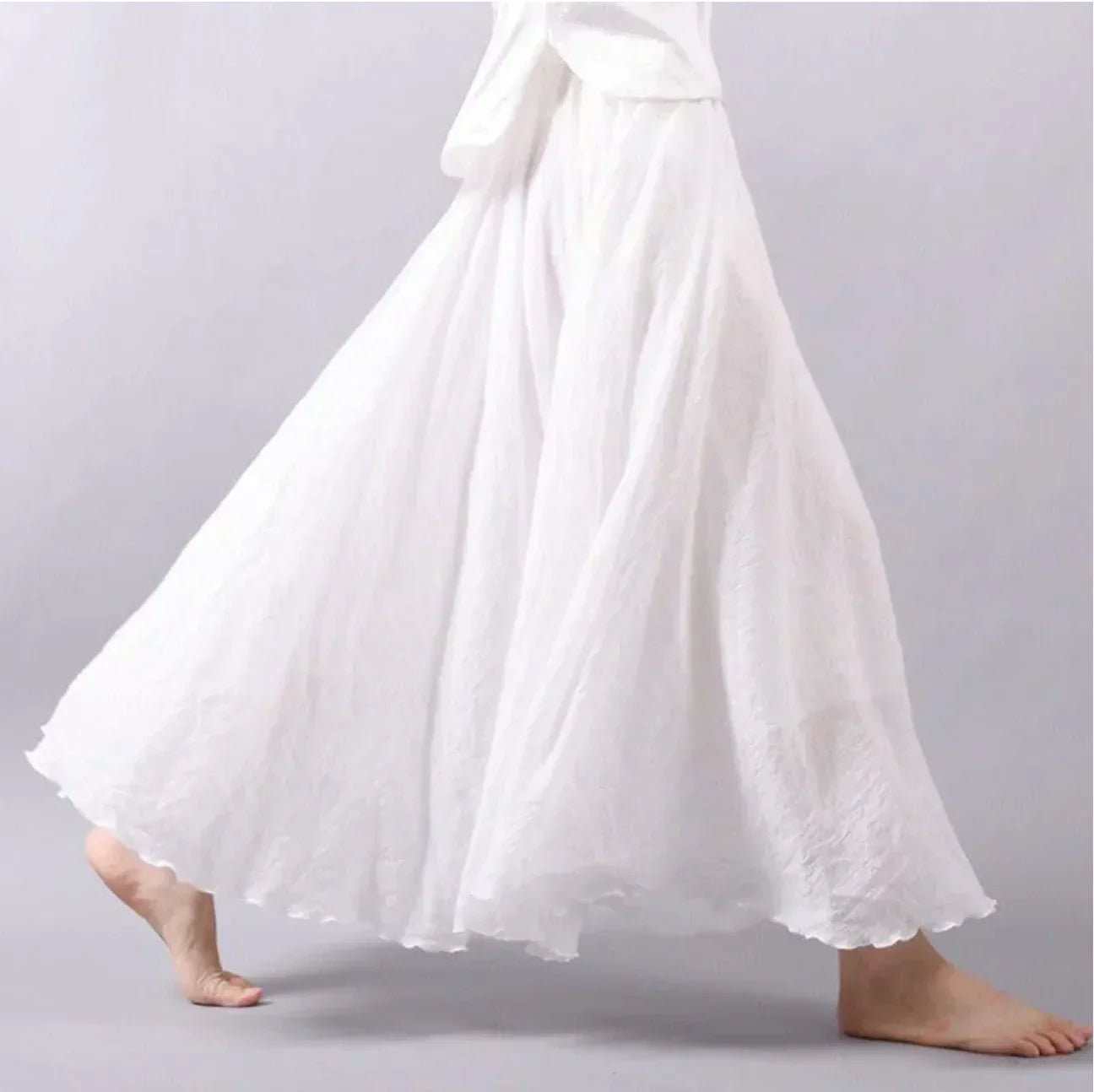 Boho Maxi Skirt High Waist Cotton - White