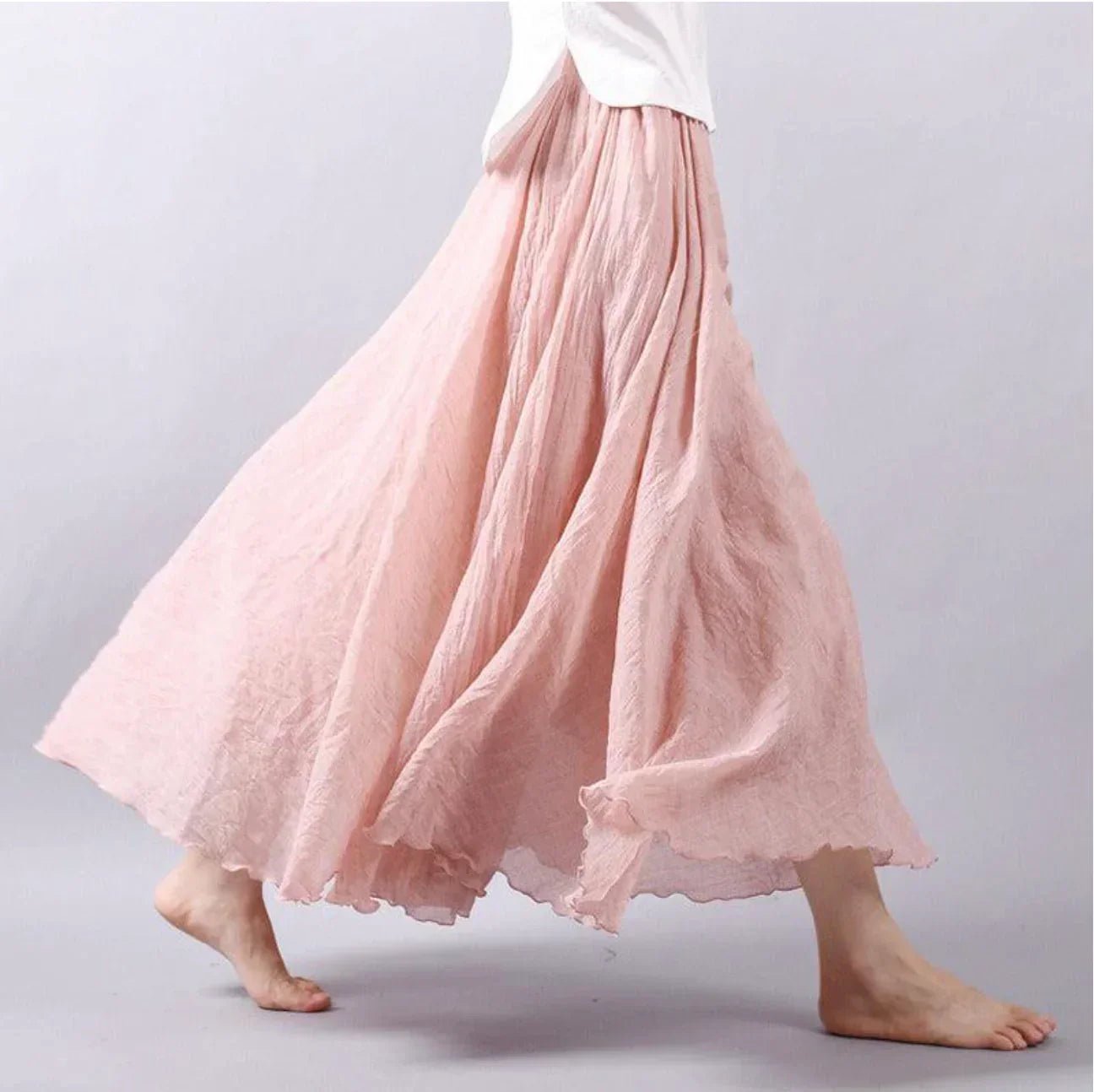 Boho Maxi Skirt High Waist Cotton - Rosa