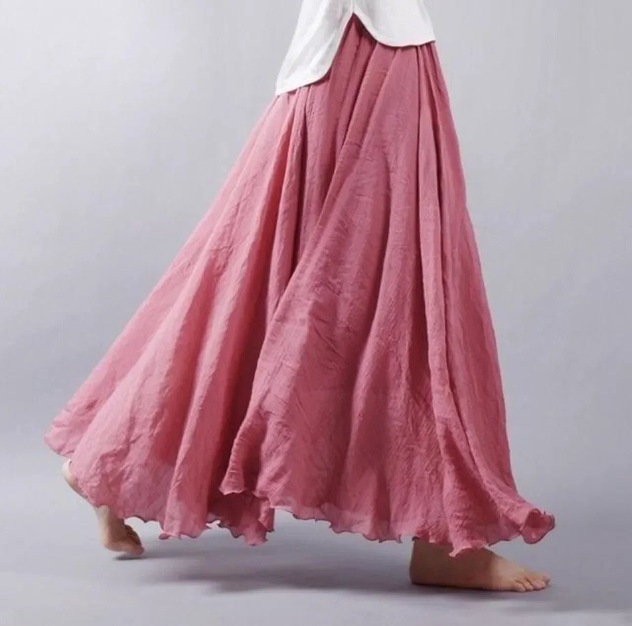 Boho Maxi Skirt High Waist Cotton - Dark Pink