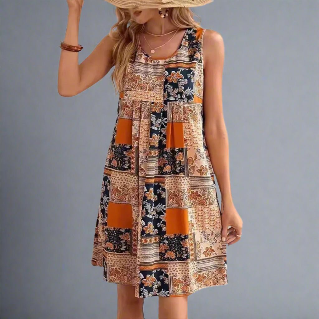 Boho Patchwork Mini Dress Sleeveless Summer