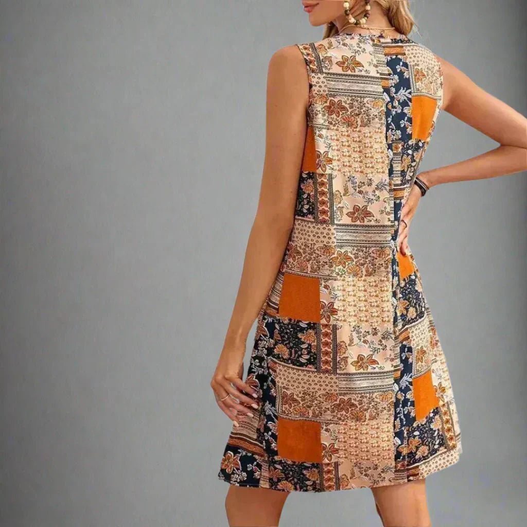 Boho Patchwork Mini Dress Sleeveless Summer