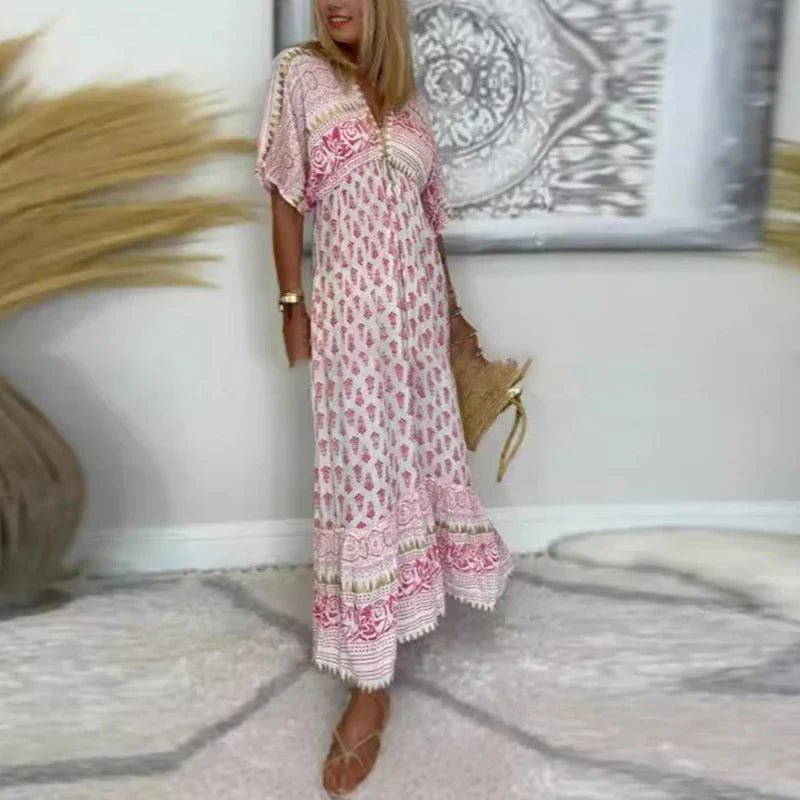 Boho Print Maxi Dress Flowing Paisley