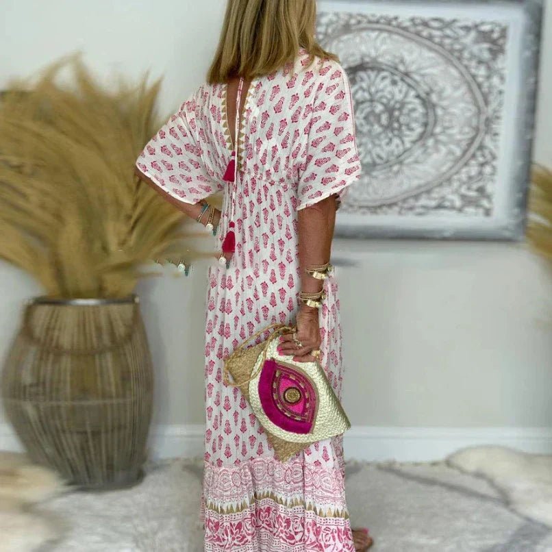 Boho Print Maxi Dress Flowing Paisley