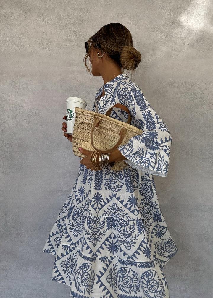 Boho Print V-Neck 3/4 Sleeve Swing Dress