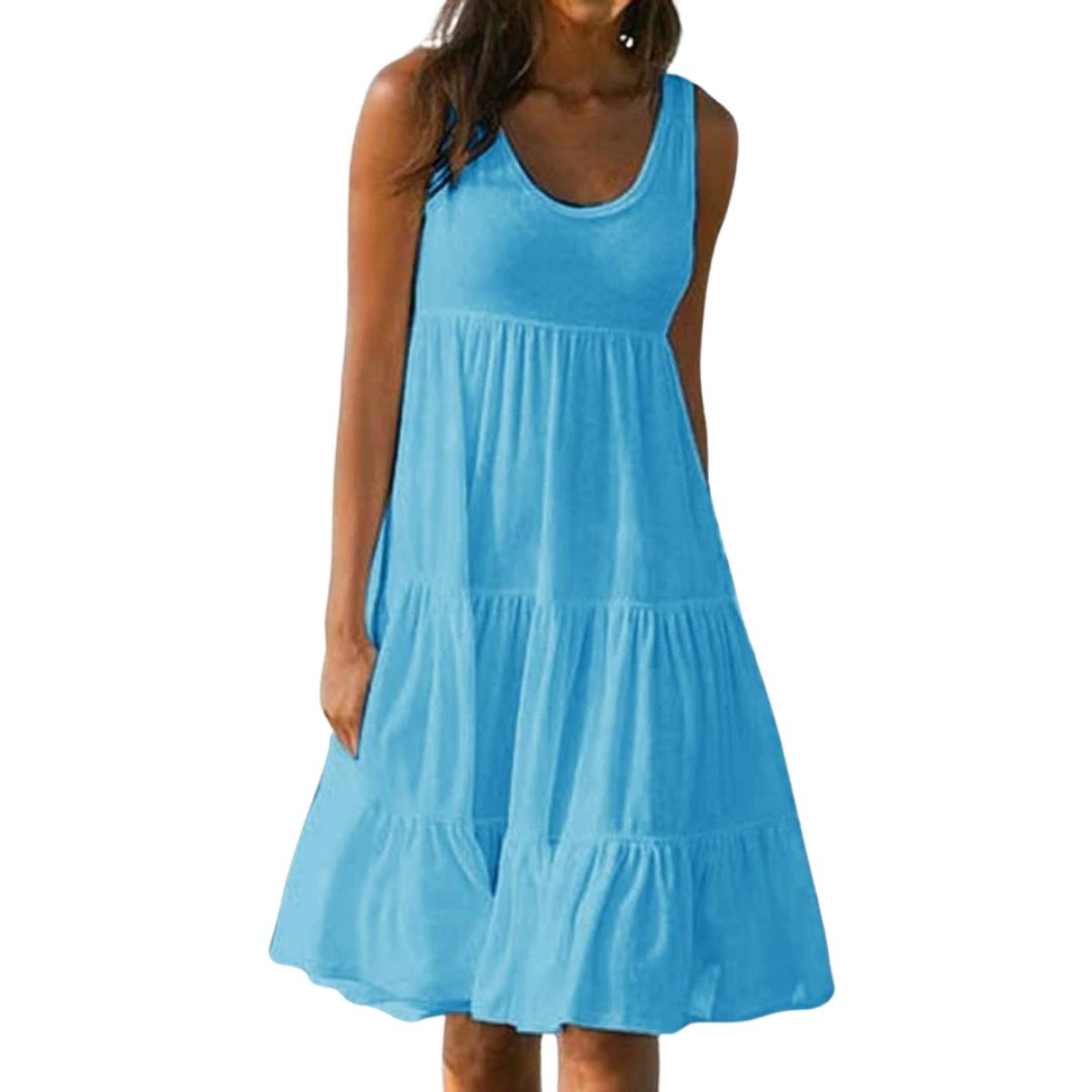 Boho Sleeveless Tiered Midi Dress Summer - Light Blue