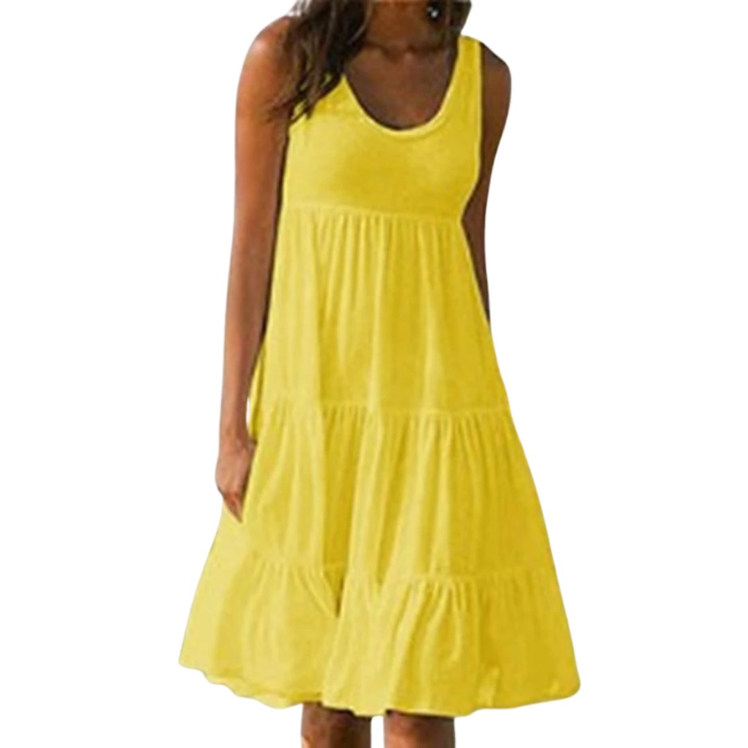 Boho Sleeveless Tiered Midi Dress Summer - Yellow