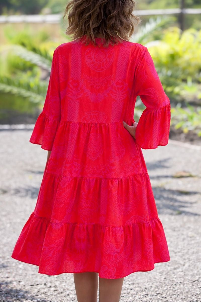Boho Tiered Midi Dress V-Neck Long Sleeve