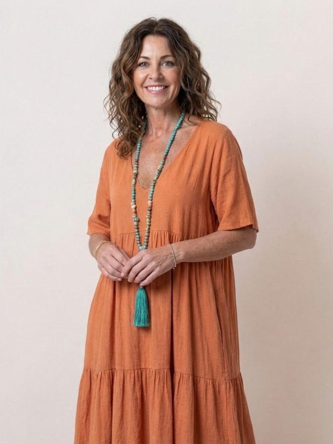 Boho V-Neck Tiered Maxi Swing Dress Short Sleeves