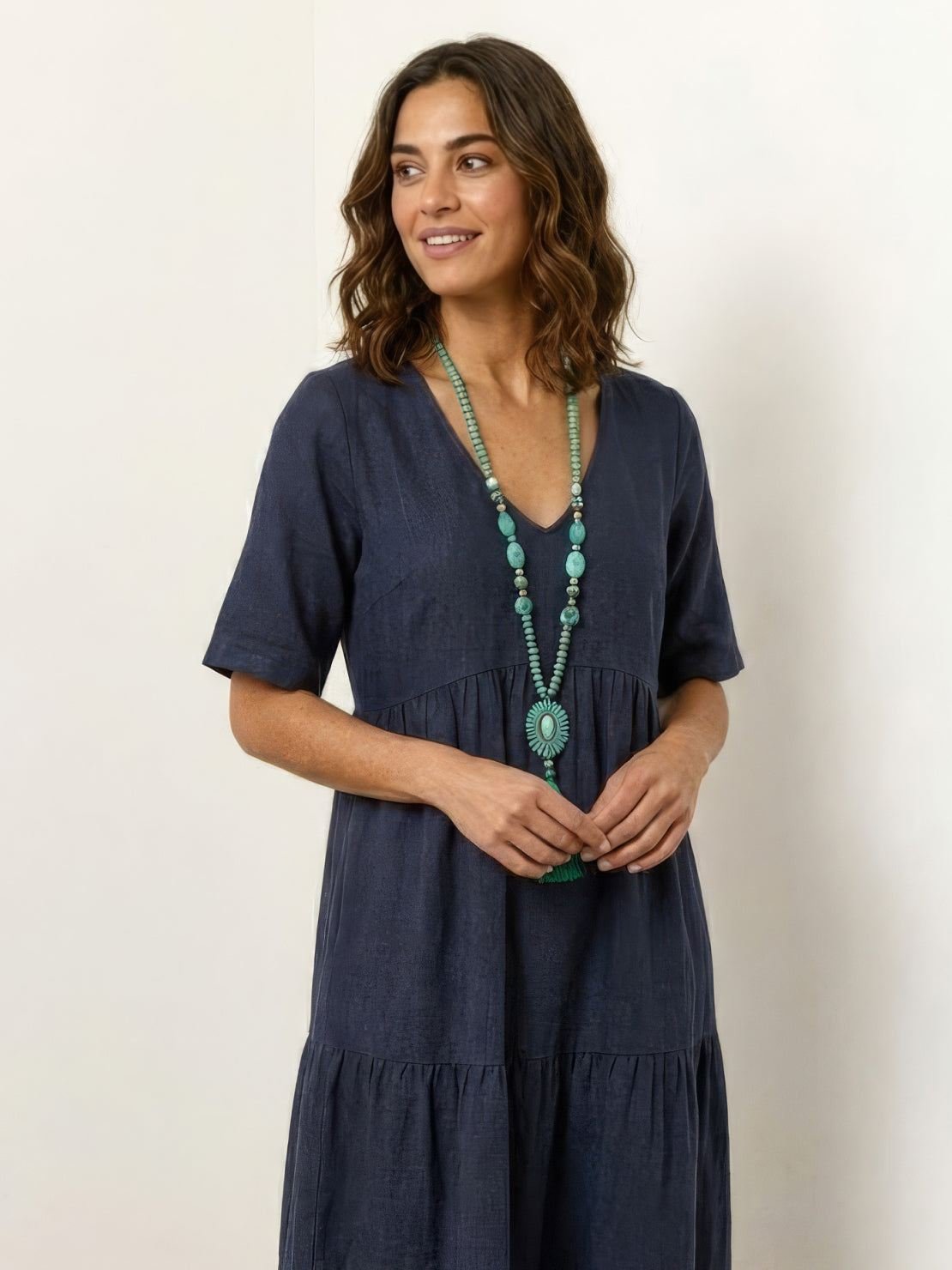 Boho V-Neck Tiered Maxi Swing Dress Short Sleeves