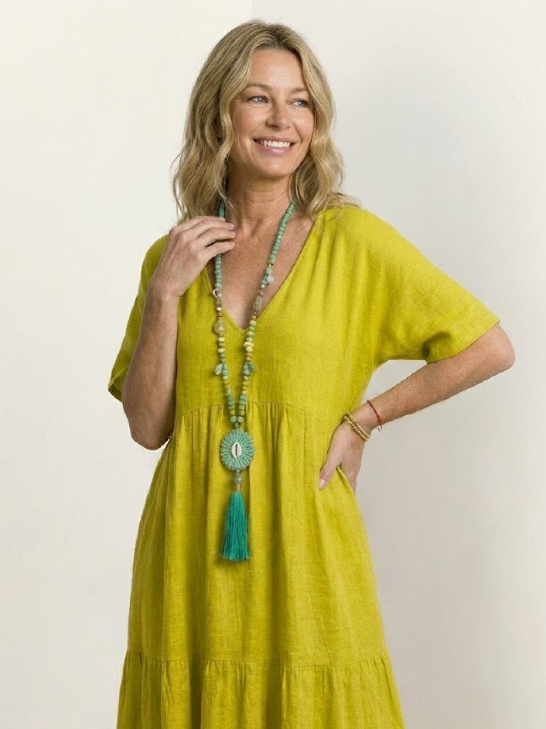 Boho V-Neck Tiered Maxi Swing Dress Short Sleeves