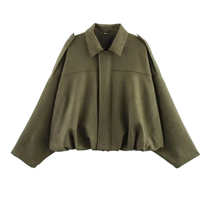 Bomber Jacket Zip Front Cropped Pointed Collar Women's