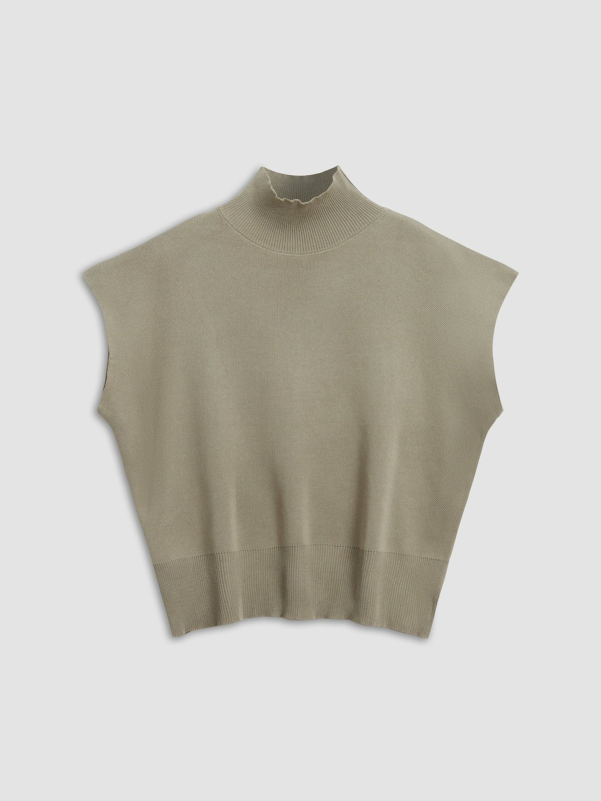 Cargo Style Sleeveless Mock Neck Top Padded Shoulders