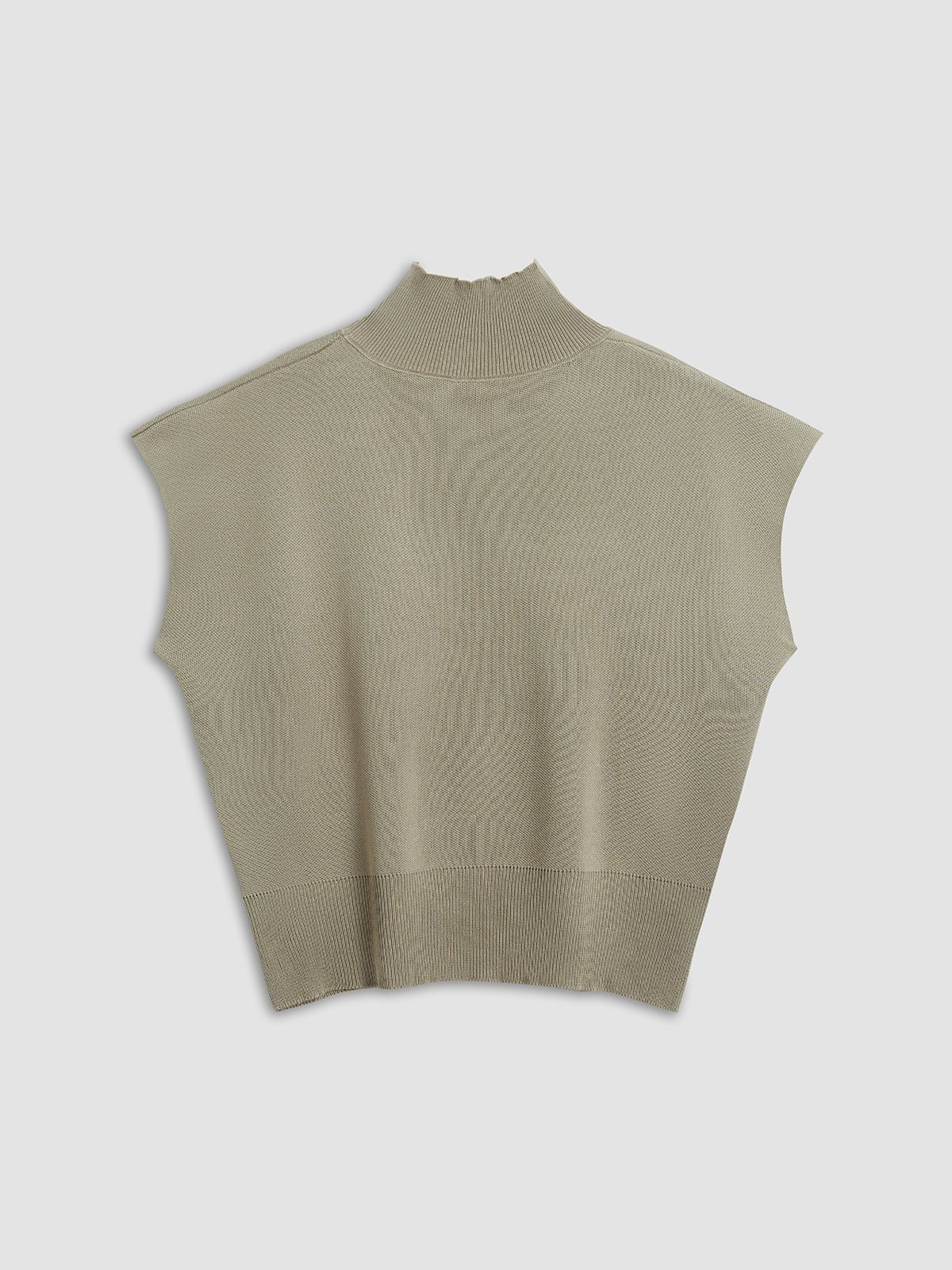 Cargo Style Sleeveless Mock Neck Top Padded Shoulders