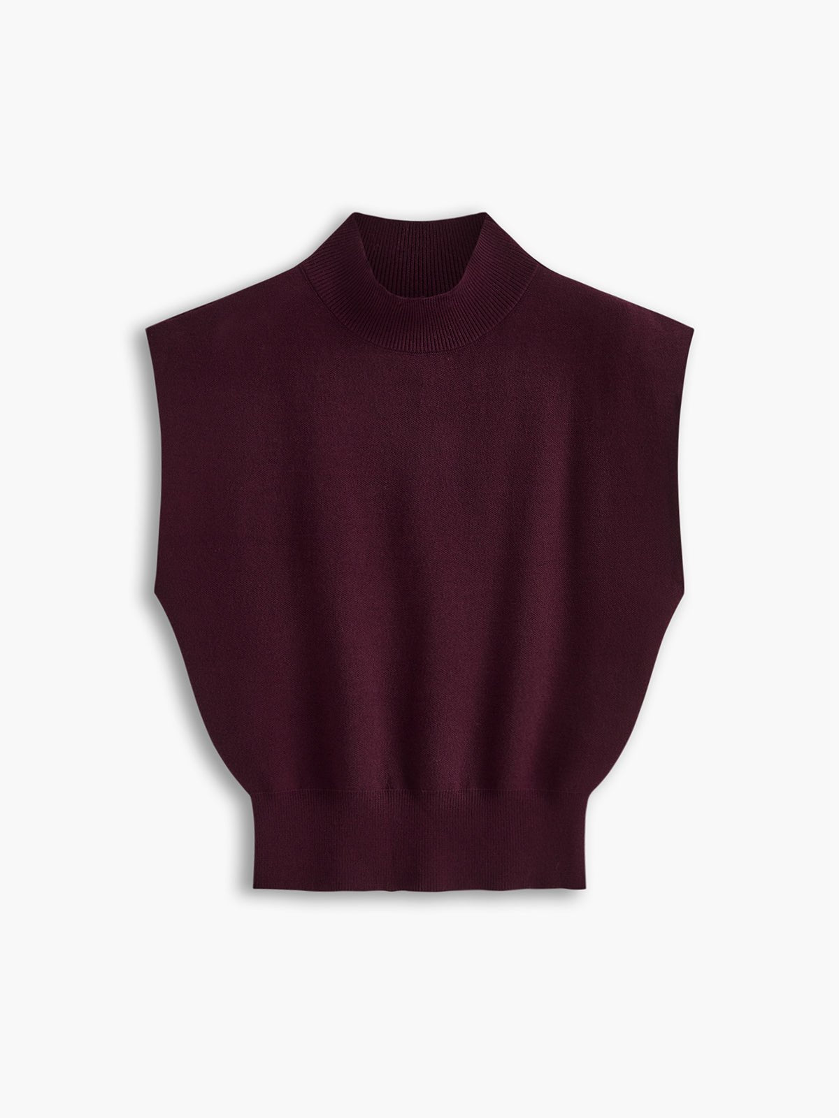 Cargo Style Sleeveless Mock Neck Top Padded Shoulders - Burgundy