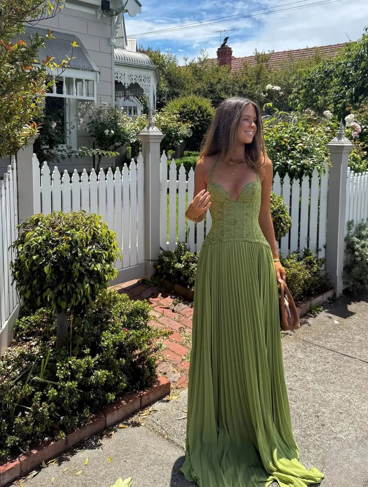 Corset Maxi Dress Halter Neck Pleated Skirt Wedding Guest